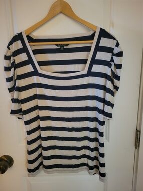 Ralph Lauren Navy & White Striped Square-Neck Tee